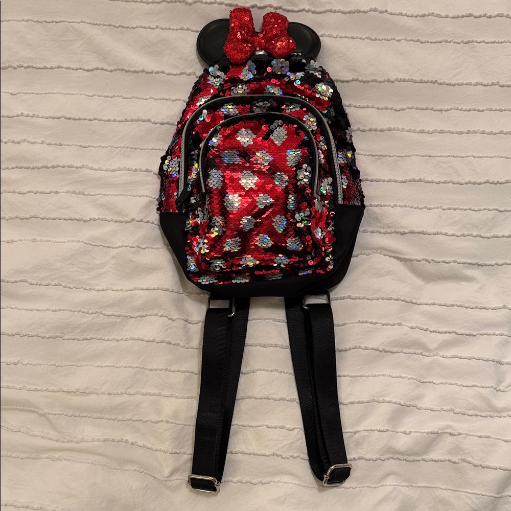 Disney Parks Minnie Sequin Backpack with Ears and Bow